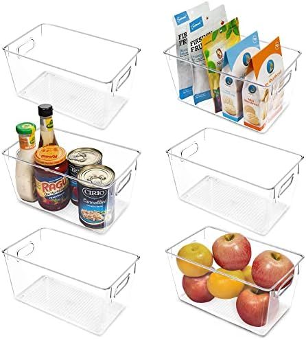 Amazon.com: Vtopmart Clear Plastic Pantry Organizer Bins, 6 PCS Food Storage Bins with Handle for... | Amazon (US)
