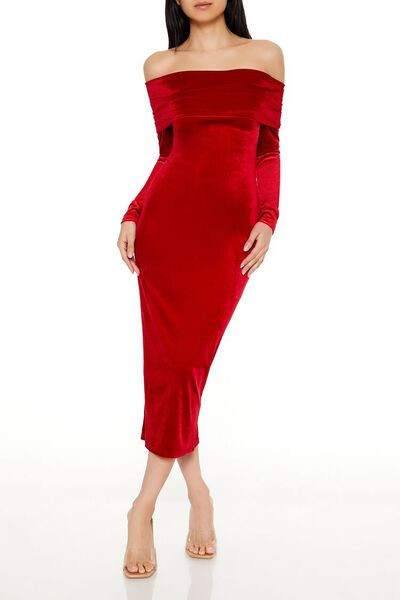 Velour Off-the-Shoulder Midi Dress | Forever 21