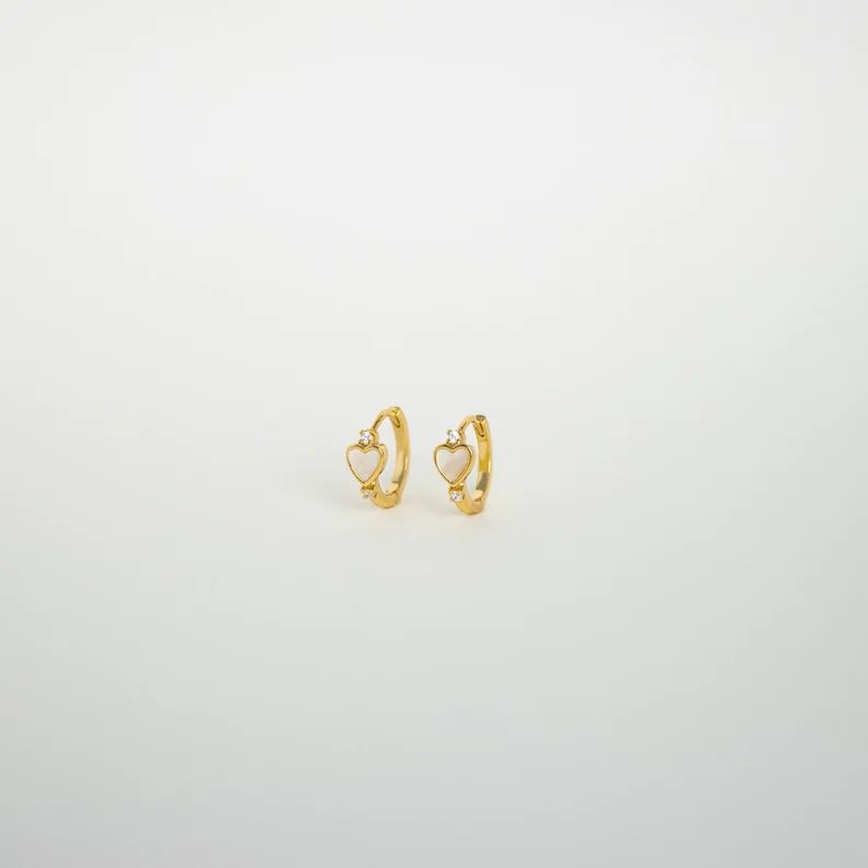 SCARLETT Pearl Earrings by Caitlyn Minimalist • Mother of Pearl Earrings • Dainty Heart Earri... | Etsy (US)