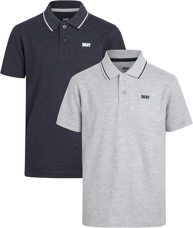 DKNY Boys' Polo Shirt - 2 Pack Classic Fit Short Sleeve Pique Polo - Comfort Stretch Collared Gol... | Amazon (US)