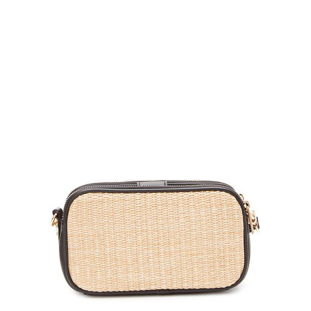 Time and Tru Women's Annamarie Woven Crossbody Bag Black/Tan | Walmart (US)