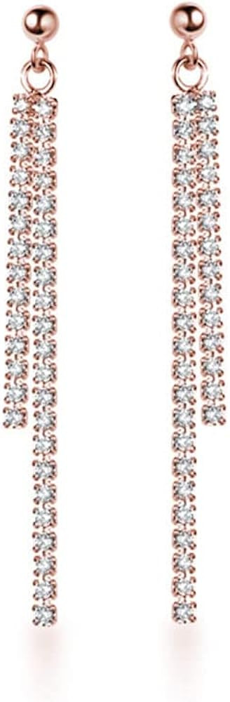 SLUYNZ Sterling Silver Crystal Rhinestone Linear Drop Earrings for Women Teen Girls CZ Long Dangl... | Amazon (US)