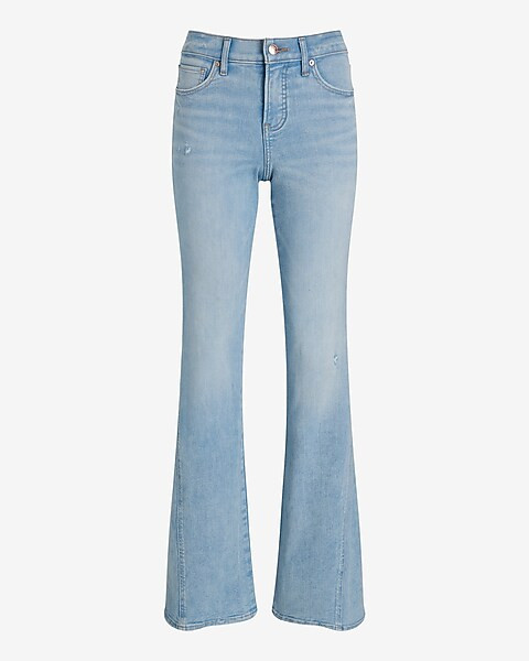 Mid Rise Light Wash Slant Seam '70s Flare Jeans | Express