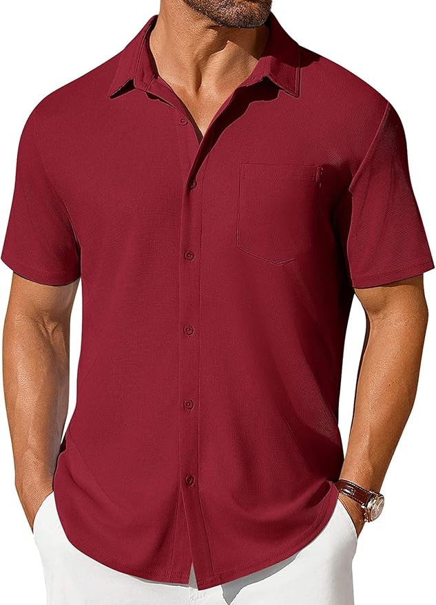 COOFANDY Men's Short Sleeve Button Down Shirt Casual Summer Beach Shirt Waffle Knit Shirts Wrinkl... | Amazon (US)