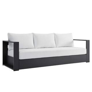Tahoe Gray Powder-Coated Aluminum Outdoor Couch with White Cushions | The Home Depot
