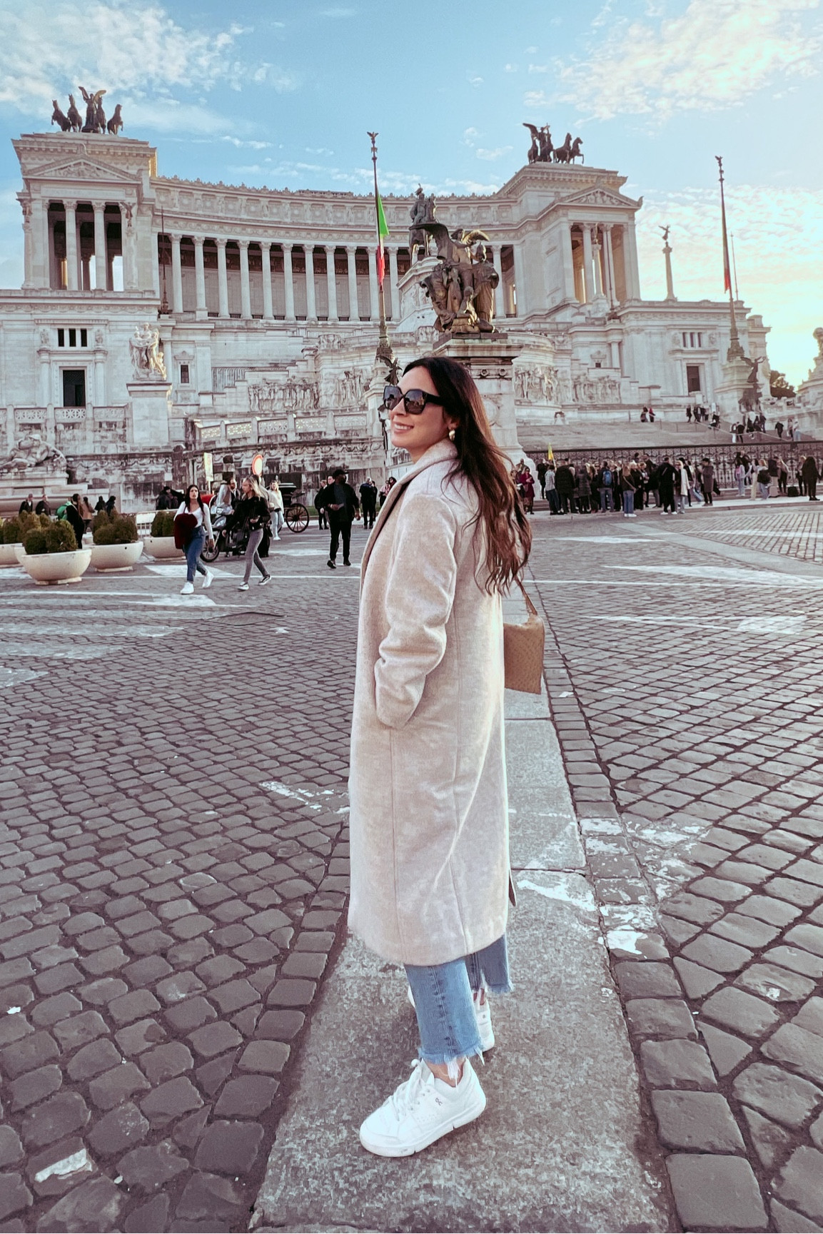 Neutral outfits, long coat, white sneakers, europe travel, europe fashion, casual outfit, Italy travel looks, spring coat, spring looks, winter coat , elegant style, rich mom aesthetic, old money , regal, beige coat, 

#LTKtravel #LTKshoecrush #LTKeurope
