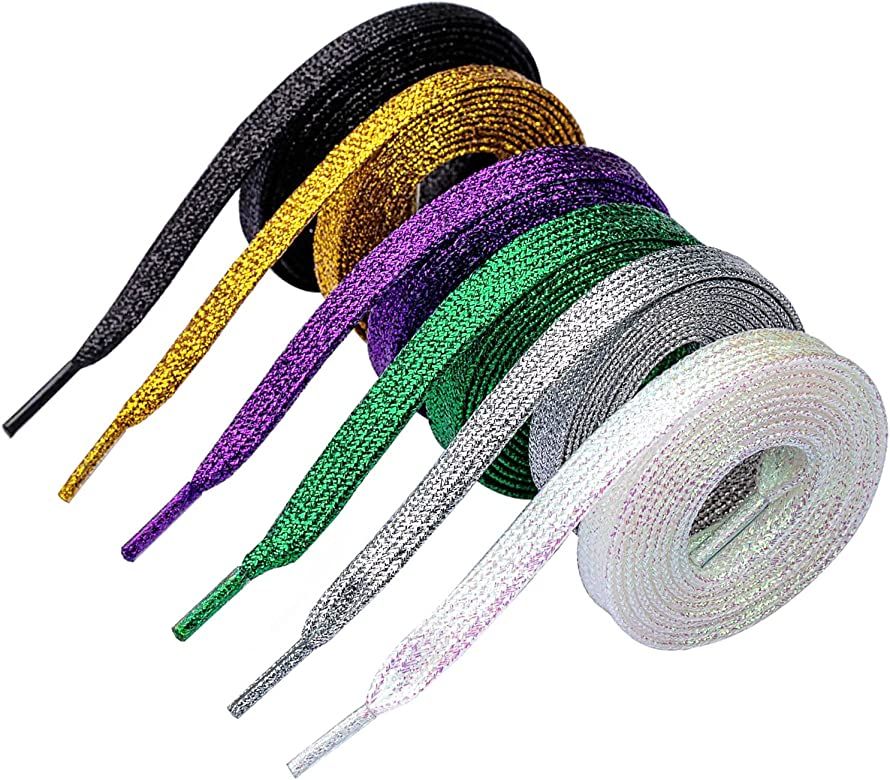 Booyckiy [6 Pairs] Glitter Shoe Laces for Sneakers, 47" Flat Shiny Metallic Shoelaces for Canvas ... | Amazon (US)