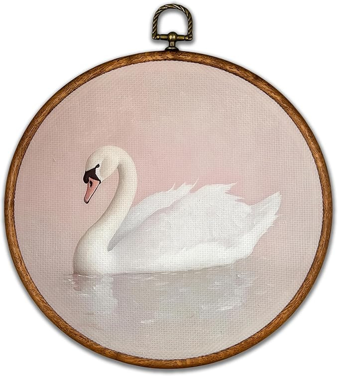 BCUANGD Swan Round Wall Art Decor - Vintage Animal Coquette Wall Art Canvas Frame Artwork Prints,... | Amazon (US)