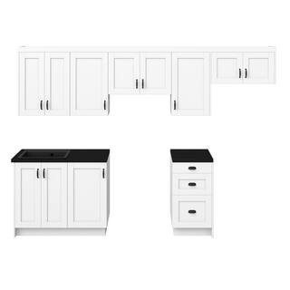 Milton 122 in. W x 24 in. D x 84.5 in. H Assembled Shaker Base Kitchen Cabinet Bundle in Bright White | The Home Depot