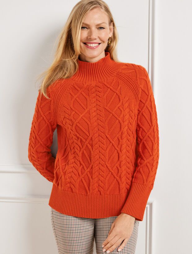 Cable Knit Funnel Neck Sweater | Talbots