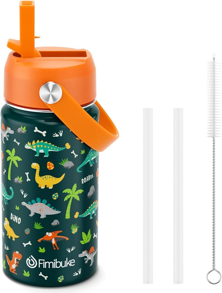 Fimibuke Kids Insulated Water Bottle 14oz 18/8 Stainless Steel Green Dinosaur | Amazon (US)