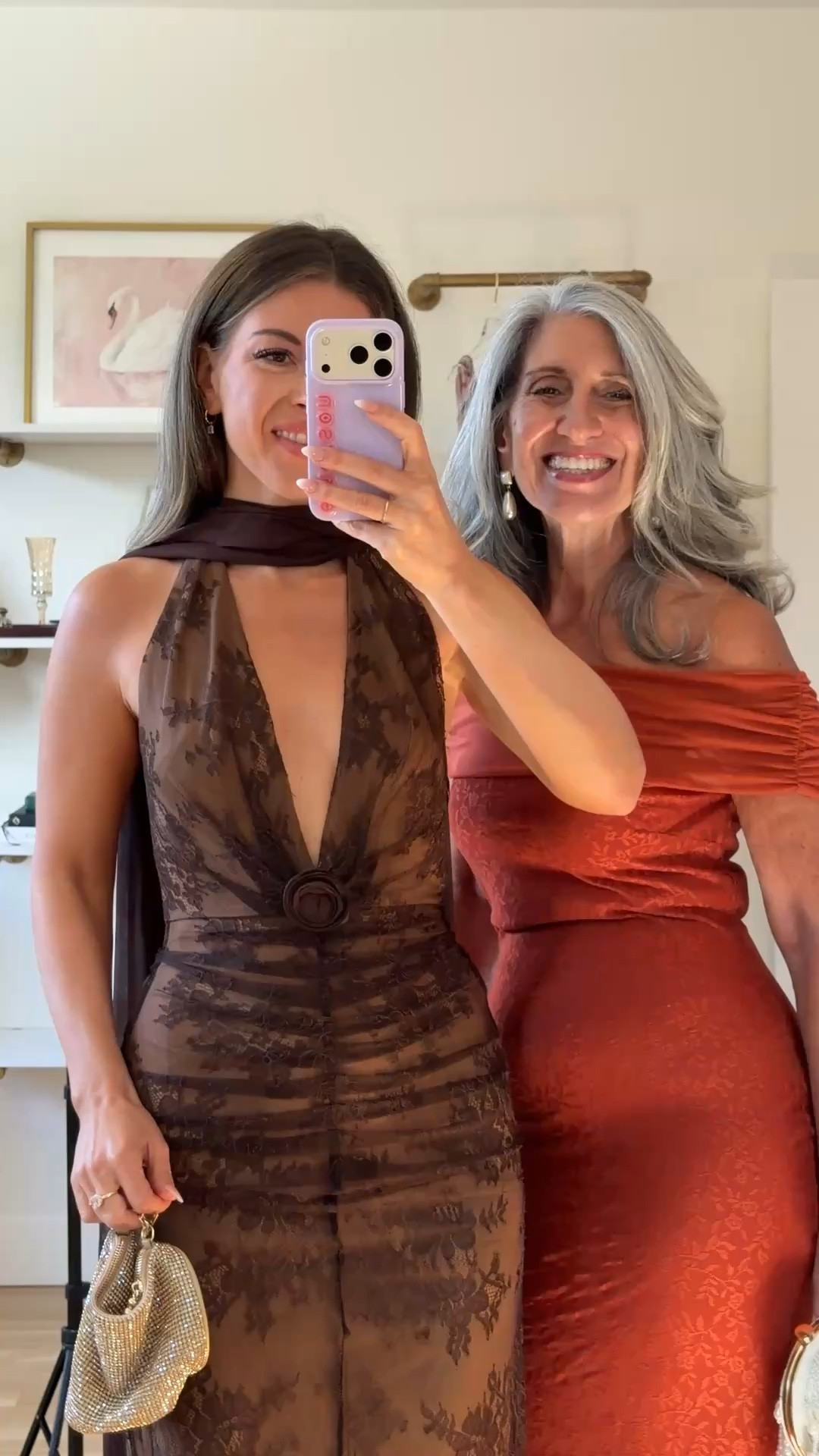 brown lace gown with a deep V neckline and a scarf that drapes down the back, rust orange satin gown with a small floral pattern and an off-the-shoulder neckline mom and me formal wedding guest and mother of the bride dresses 💍

I’m 5’4” and wear a size small/2 

mom is 5’4” and wears a medium/6

fall wedding guest dresses, wedding guest dresses, cocktail dresses, semi-formal dresses, black tie wedding guest dresses, destination wedding guest dresses, garden party dresses, wedding guest outfit ideas, mom & me outfits, mom & me dresses, matching outfits, mother daughter outfits, family photo outfits, wedding guest dresses, mother of the bride, mother of the groom, wedding guest outfit ideas

#LTKgrwm #LTKootd #LTKWedding