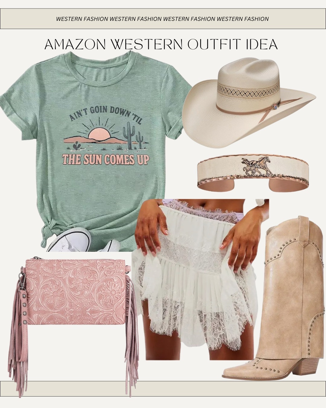 Amazon Western fashion outfit idea, Country concert outfit, cowgirl, boots, cowgirl, hat, summer fashion ￼