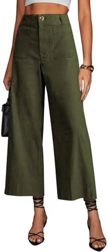 miduo Womens High Waisted Cropped Wide Leg Stretchy Straight Pants Trousers with Pockets | Amazon (US)