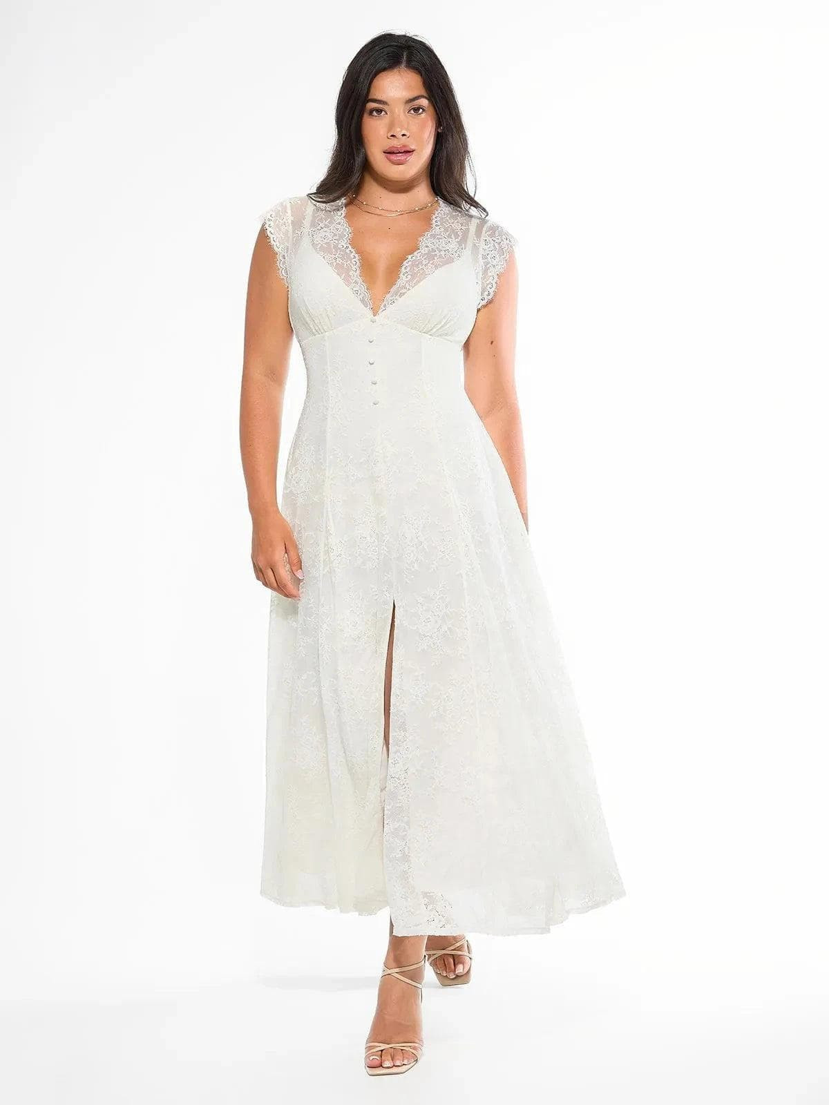 Shapewear Lace Fantasy Mini & Maxi Sculpting Dress Set Maxi Dress / White / 3XL | Popilush