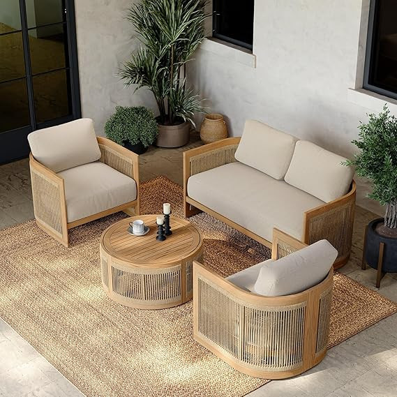 homary 4 Piece Outdoor Combo Sofa Set, All Weather Patio Furniture Set with Cushions and Coffee T... | Amazon (US)