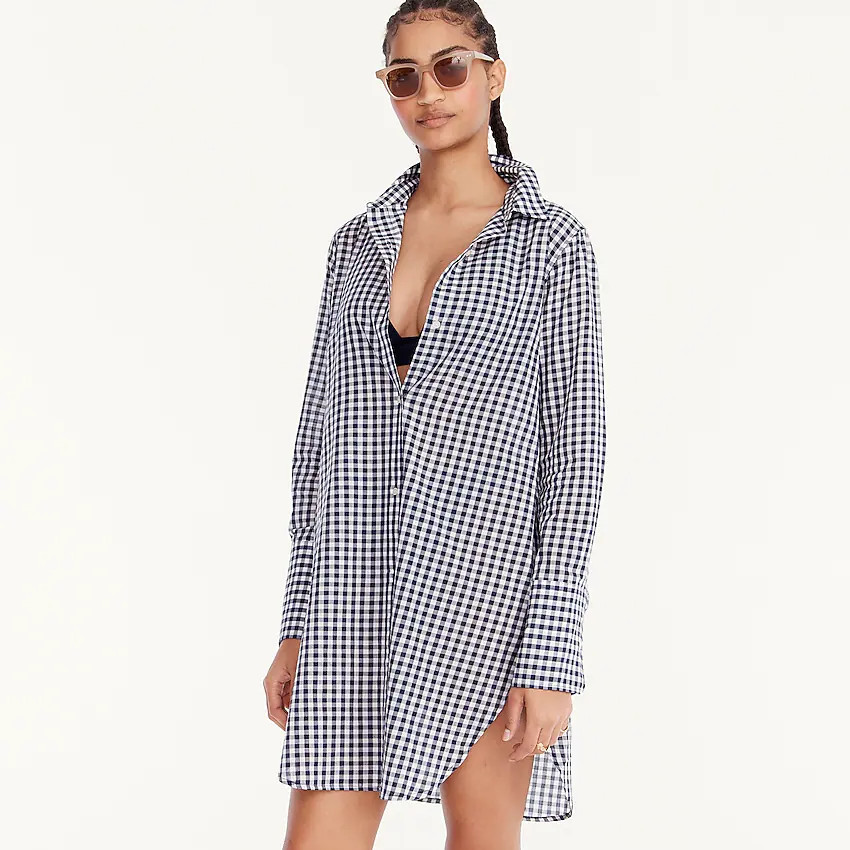 Cotton voile beach shirt in gingham | J. Crew US