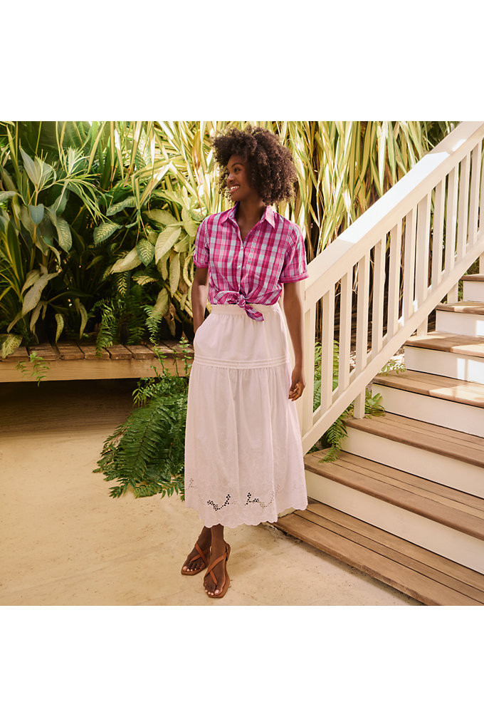 Women's Petite Voile Eyelet Maxi Skirt - Lands' End - White - S | Lands' End (US)