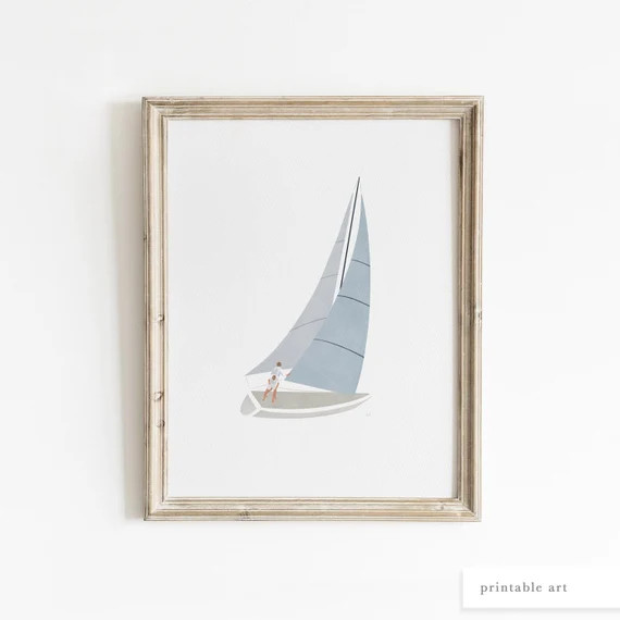 Sailboat Art Print Printable Wall Art Nautical Boat Art - Etsy | Etsy (US)