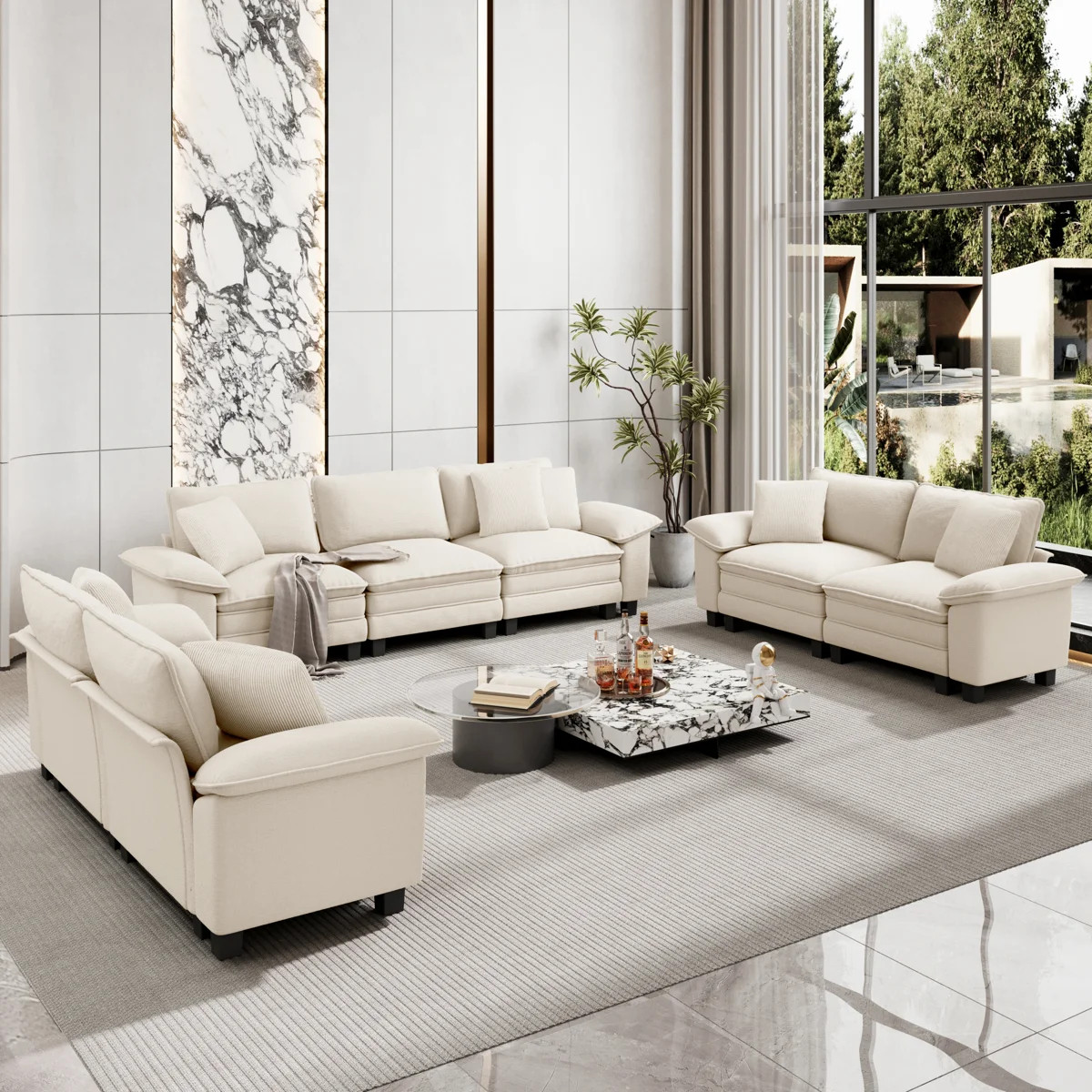 3-Piece Upholstered Living Room Set with Sofa and Loveseats, Oversized Deep Seat Chenille or Cord... | Wayfair North America