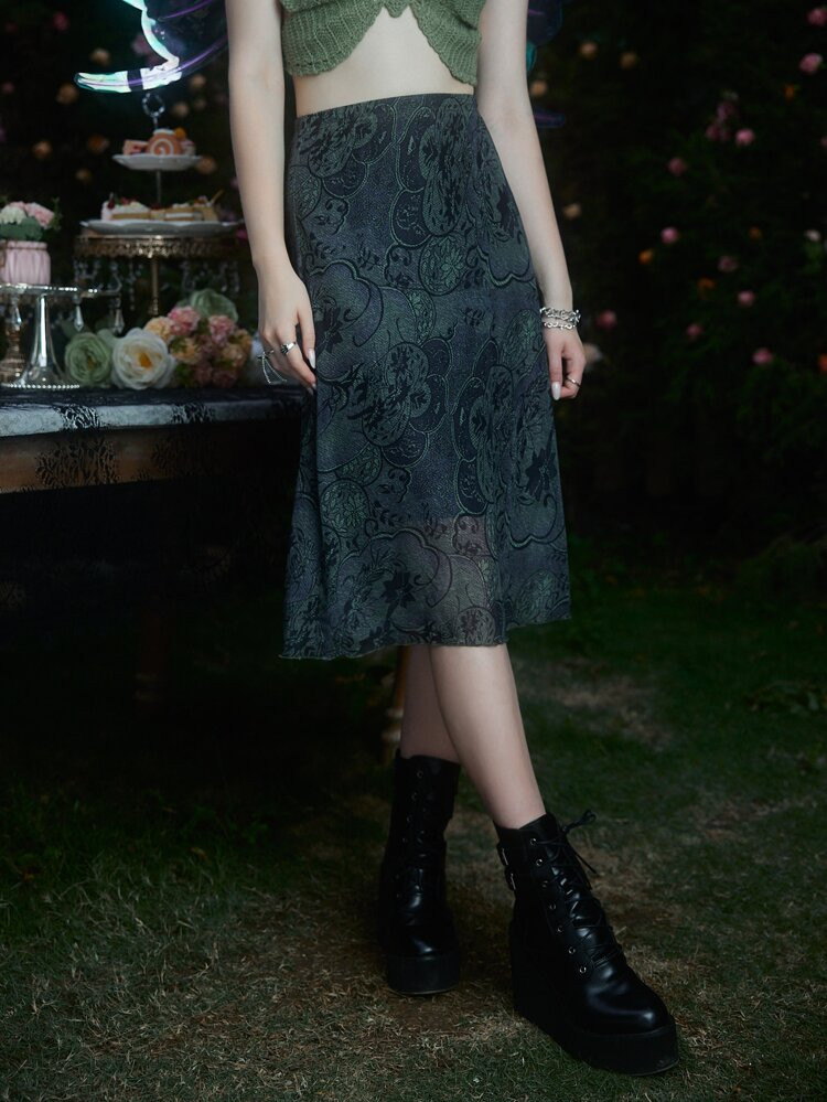 ROMWE Fairy Grunge Floral Print Skirt | SHEIN
