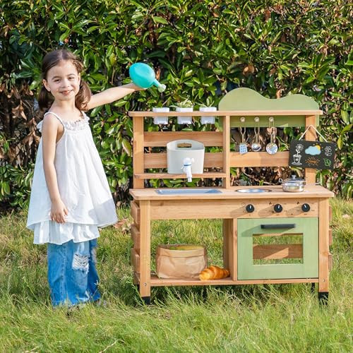 ROBUD Mud Kitchen for Kids Outdoor, Wooden Kids Mud Kitchen with Removable Sink, Planting Cup, Oven, Chalkboard, Utensils & Storage, Green Outdoor Play Kitchen for Ages 3+ | Amazon (US)