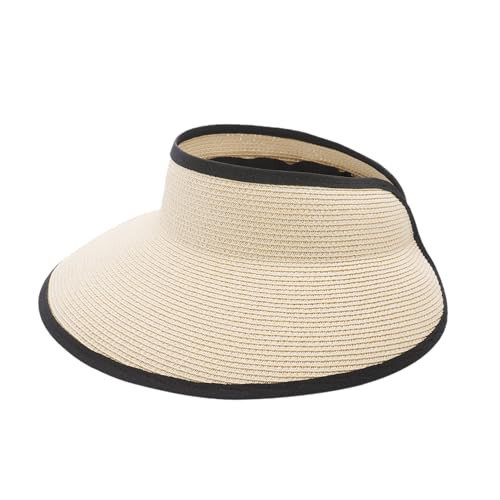 Joywant Womens Sun Visor Hats, Packable Wide Brim Ponytail Beach Hat Straw Visor Summer Beach Vacation Essentials for Womens Beige | Amazon (US)