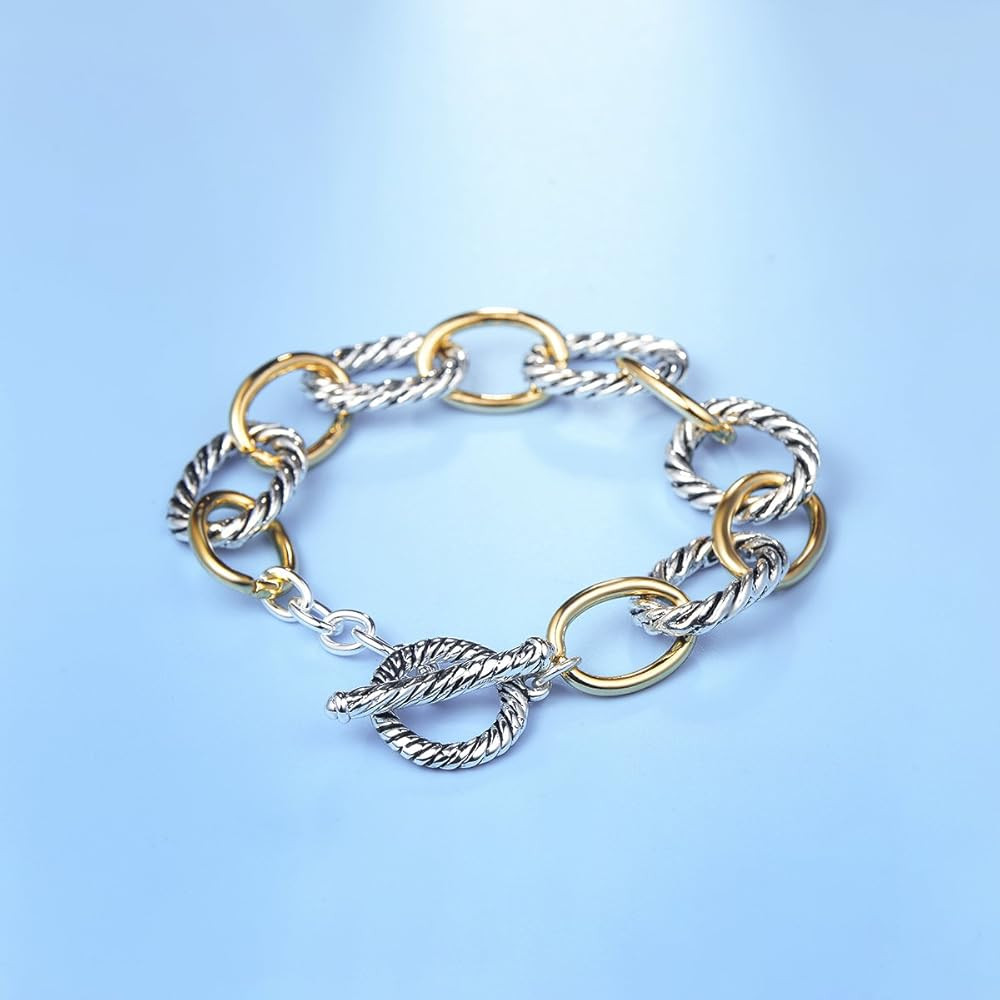 UNY JEWEL Twisted Cable Wire Link Chain Bracelet Two Tone Designer Brand Inspired Women Jewelry V... | Amazon (US)