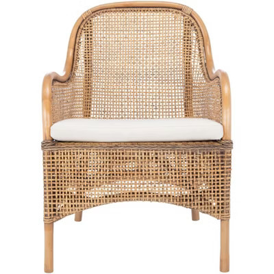 Charlie Rattan Accent Chair W/ Cushion - ACH6514 - White/Honey Brown Wash - Safavieh | Target