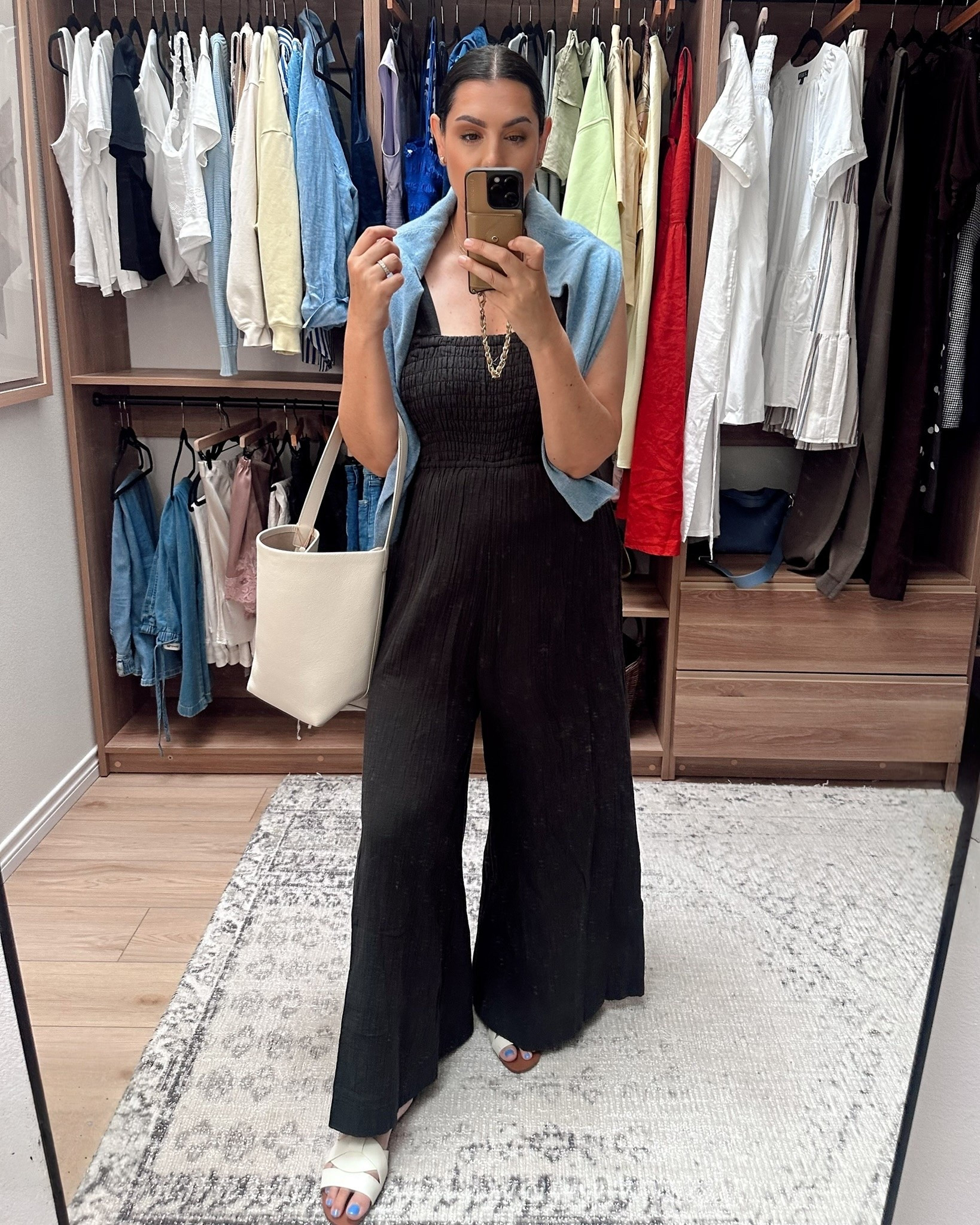 I love this Gauzy Cotton Jumpsuit from @Quince! It’s the most comfortable thing I’ve put on all summer. The smocked top is super stretchy and the jumpsuit is loose and forgiving. Super versatile, too! I’m in the large for length because it runs looser overall. #quincepartner