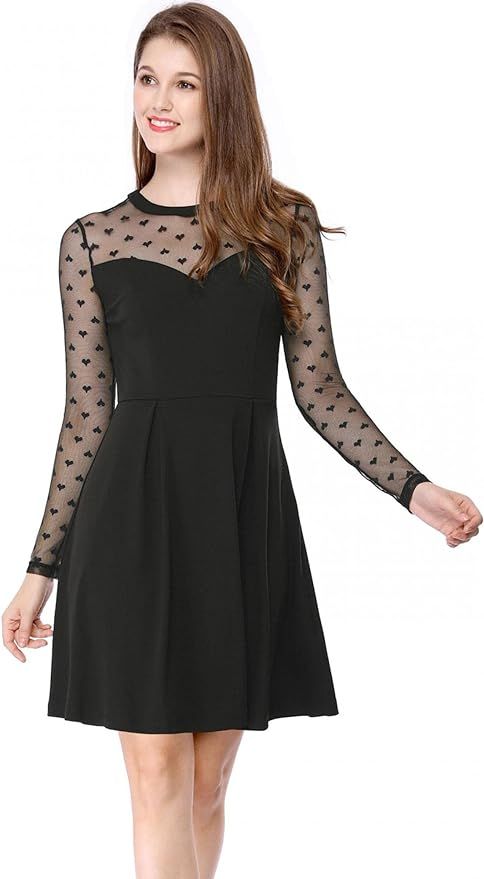 Allegra K Women's Heart Mesh Sheer Long Sleeve Gothic Cocktail Skater Party Short Dress | Amazon (US)
