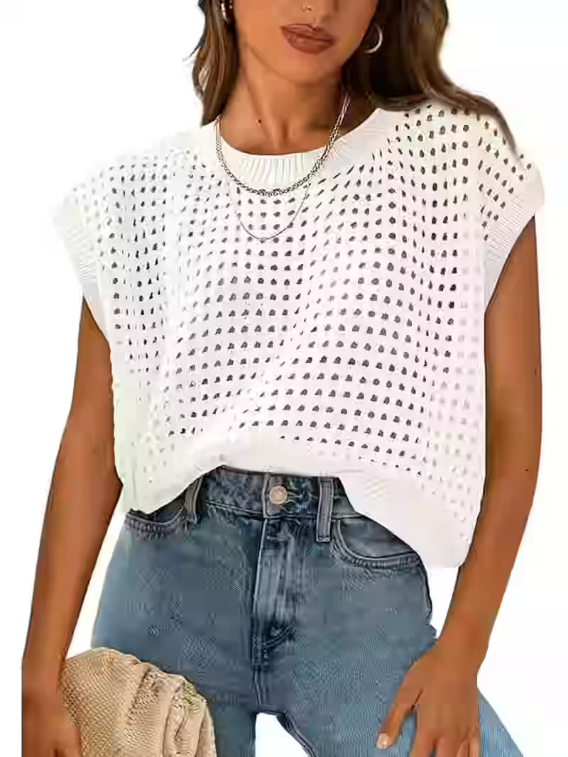 PRETTYGARDEN Womens Spring Tops Summer Shirts Crochet Cap Sleeve Sweater Pullover Cute Crew Neck ... | Walmart (US)