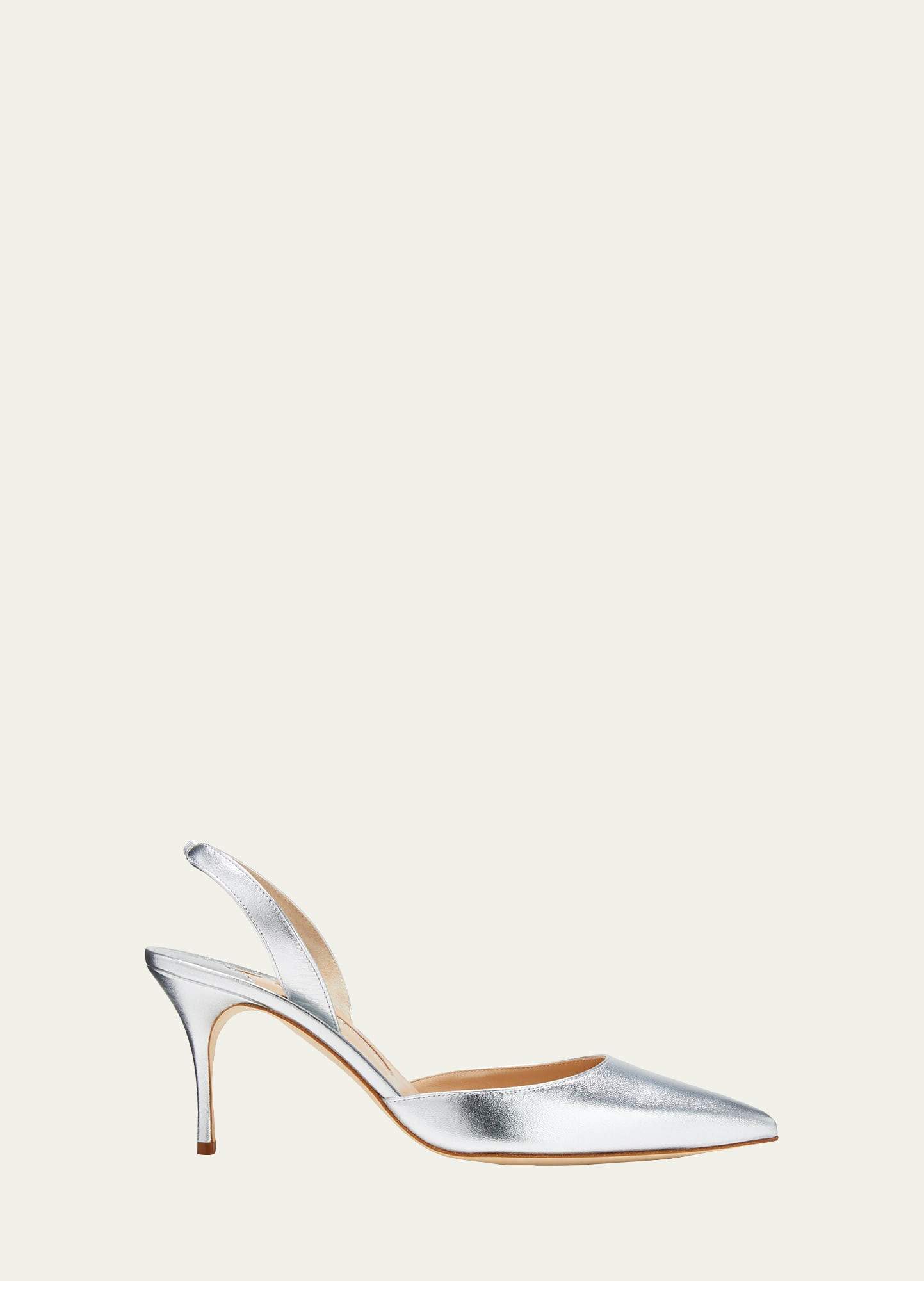 Manolo Blahnik Carolyne Metallic Leather Mid-Heel Slingback Pumps | Bergdorf Goodman