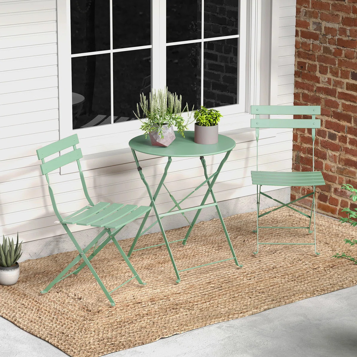 Shelah Premium Steel Patio Bistro Set, Folding Outdoor Patio Furniture Sets, 3 Piece Patio Set Of... | Wayfair North America