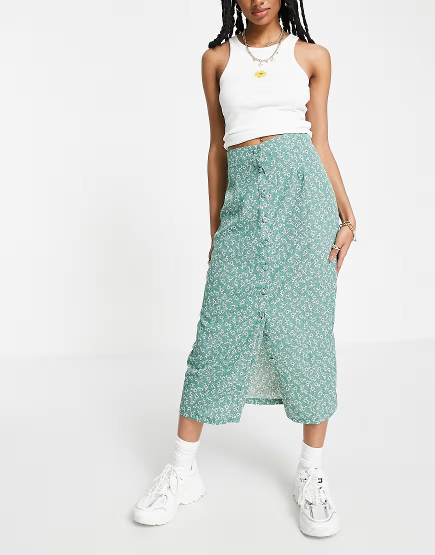 Daisy Street button-through midi skirt in vintage floral-Green | ASOS (Global)