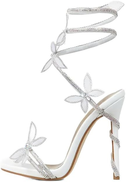 sexytag Diamante Heels Butterfly Wrap Around Strap Fantasy Rhinestone Sparkly Stiletto Heel Sanda... | Amazon (US)
