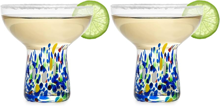 Large Stemless Margarita Glasses – Set of 2-14oz Luxury Hand Blown Confetti Margaritas, Martini... | Amazon (US)