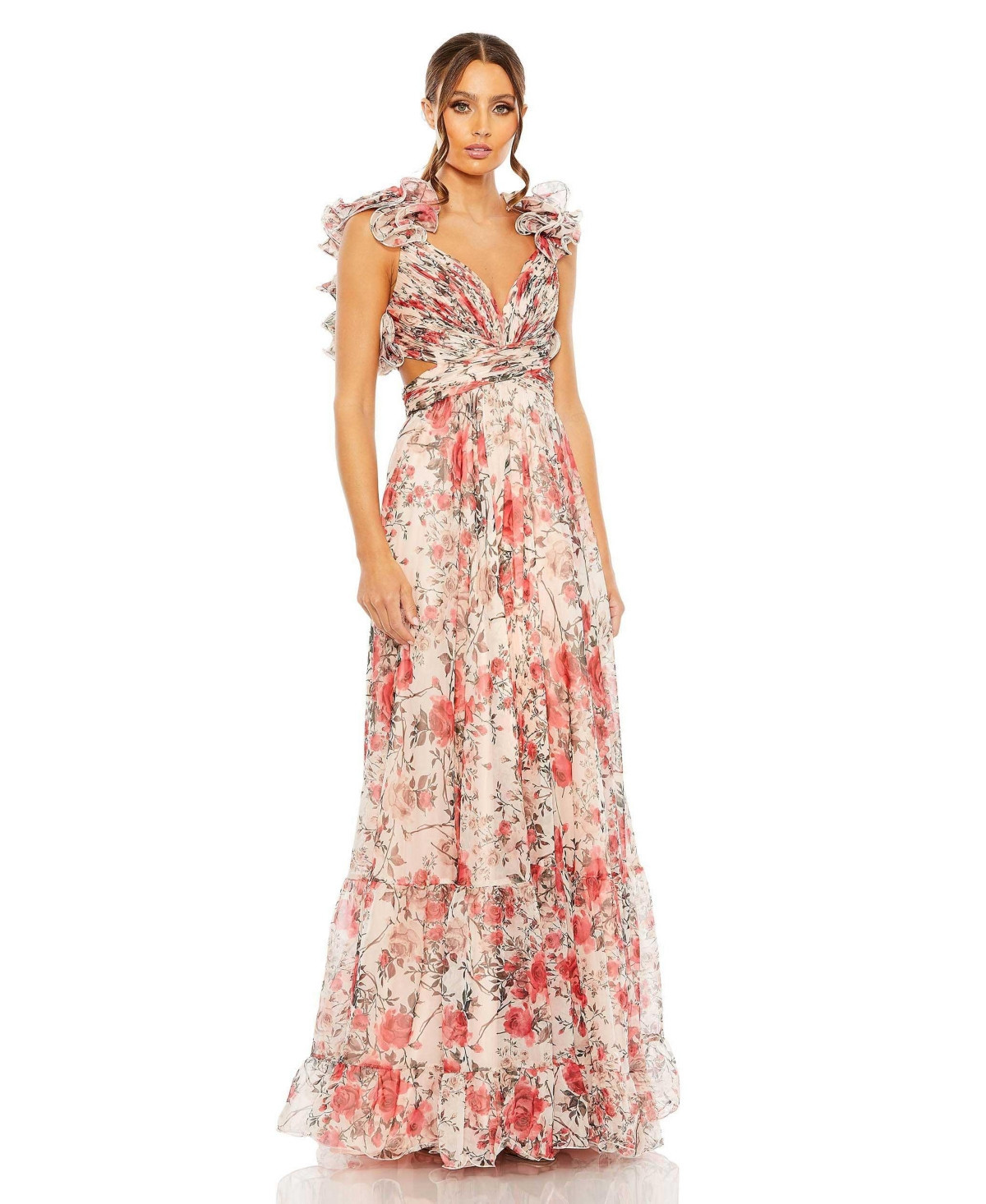 Mac Duggal Women's Ruffle Tiered Floral Cut-Out Chiffon Gown - Rose multi | Macy's