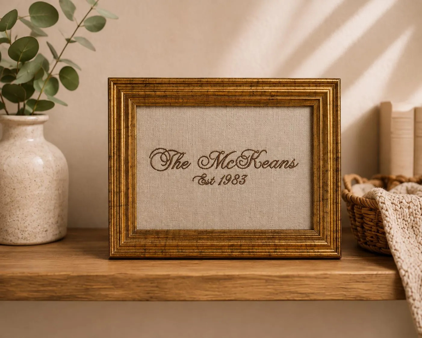 Embroidered Family Name Sign, Personalized Last Name Established Year, Natural Linen Wall Art, 8x10 Framed Home Decor | Etsy (Global)