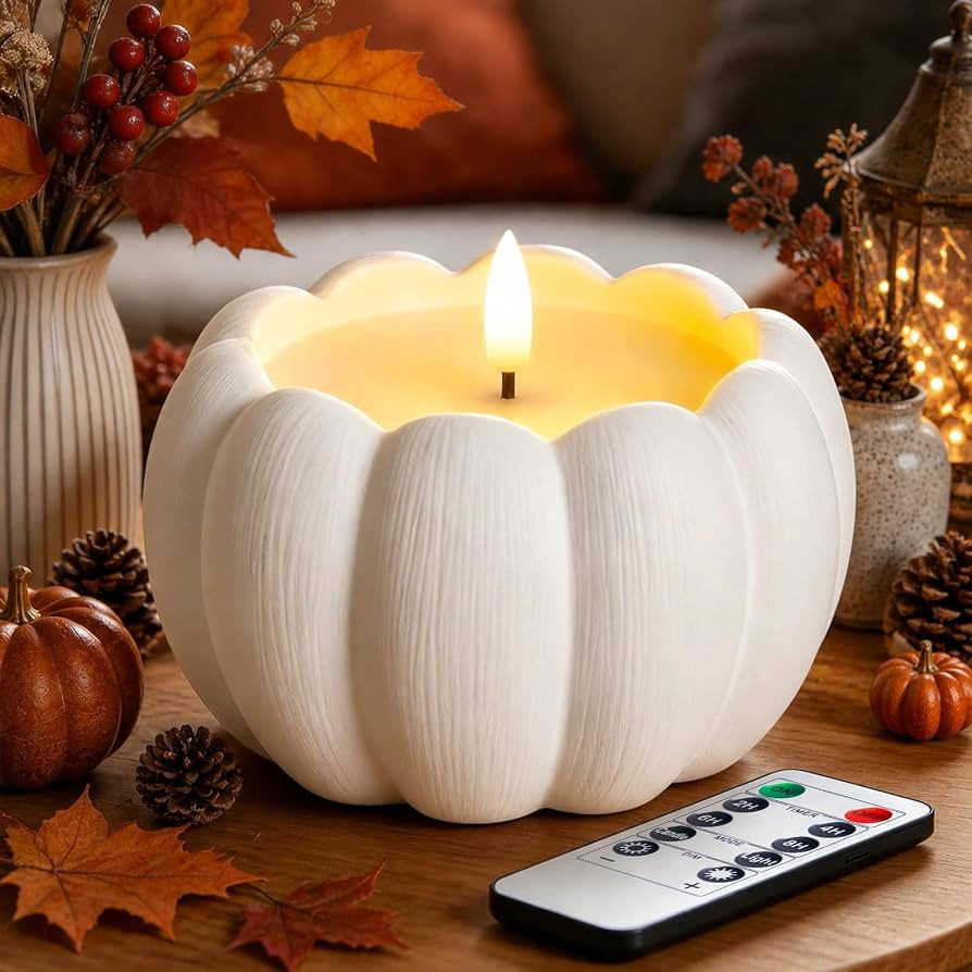 Fall Decor, Fall Decorations for Home - Terracotta Flameless Pumpkin Candle | Amazon (US)