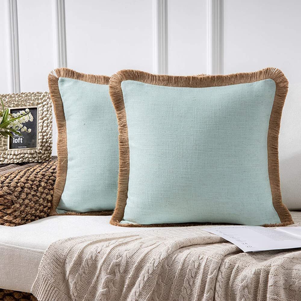 Phantoscope Pack of 2 Farmhouse Decorative Throw Pillow Covers Linen Tassel Trimmed Fall Outdoor ... | Amazon (US)
