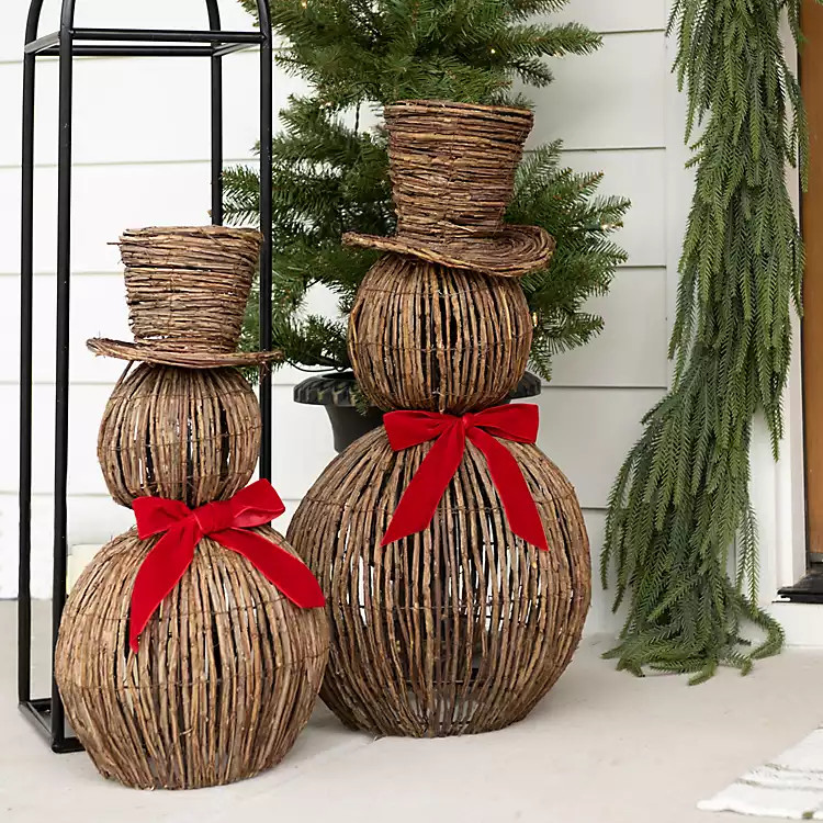 New! Wicker Snowman with Red Bow, 26 in. | Kirklands