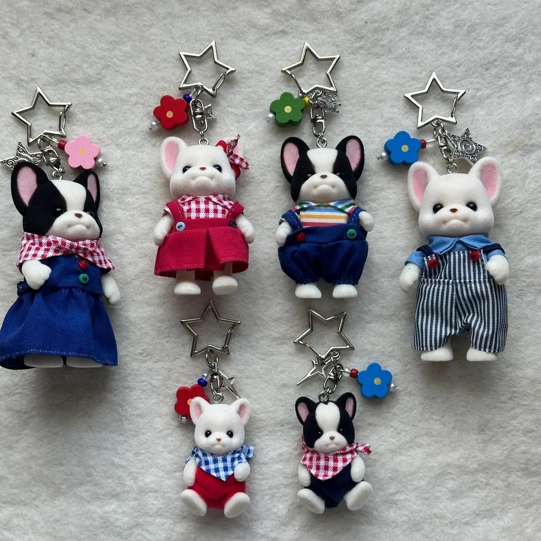 Calico Critter French Bulldog Family Keychain | Kawaii Beaded Bag Charm | Etsy (US)