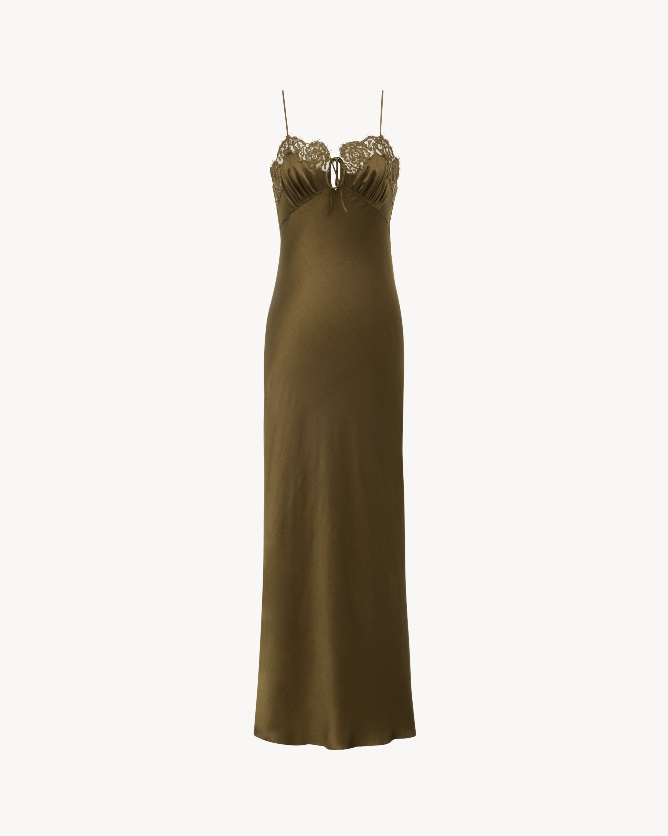 Saint Laurent Slip Dress In Silk Satin And Lace - Green - Women - 6 | Saint Laurent Inc. (Global)