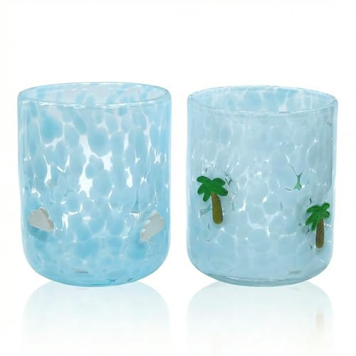 2 PCS Icon Juice Glasses 14oz Summer Icon Glass Cups Set for Home Bar Holiday Party Decor Gifts (Tree & Cloud) | Amazon (US)