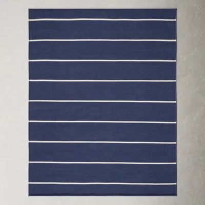 Foundry Striped Handwoven Dark Blue Indoor / Outdoor Area Rug | Wayfair North America