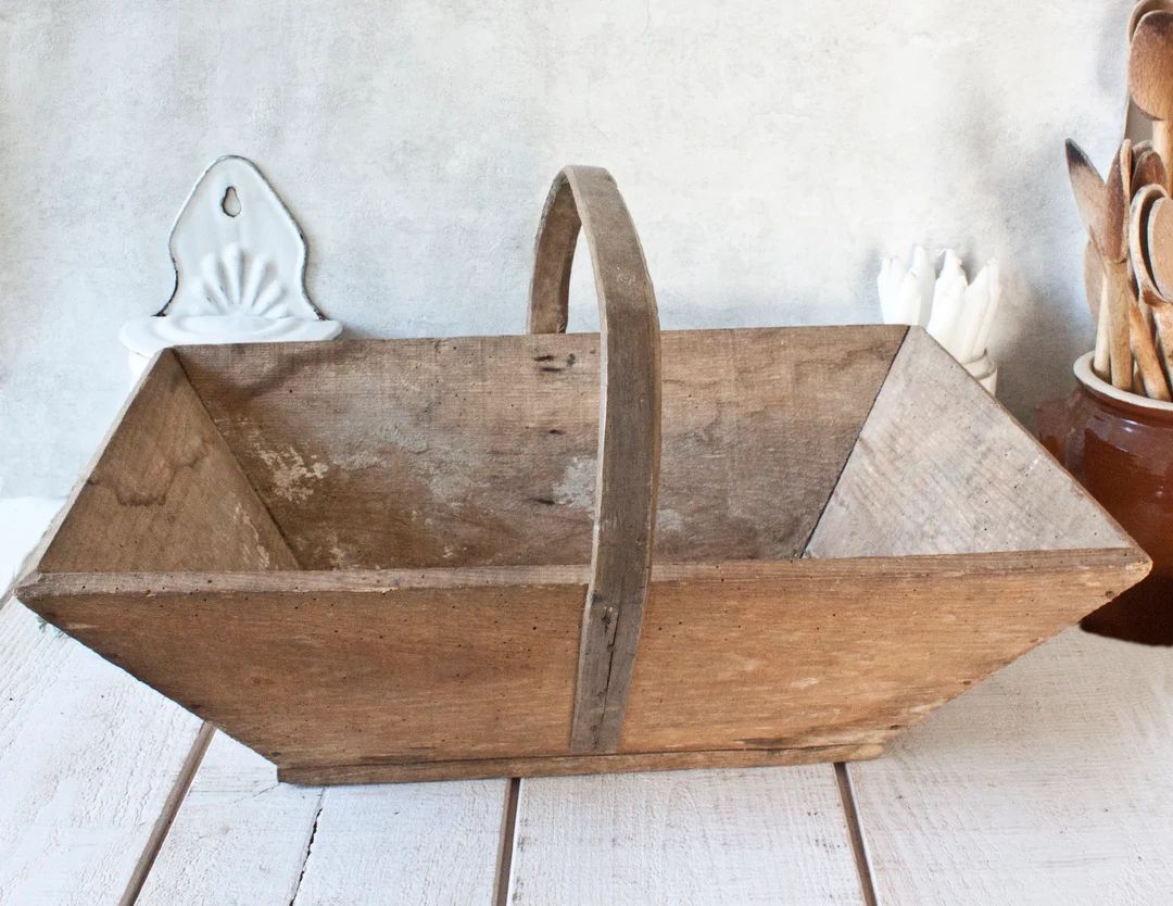 Large Antique French Wooden Basket | Etsy (US)