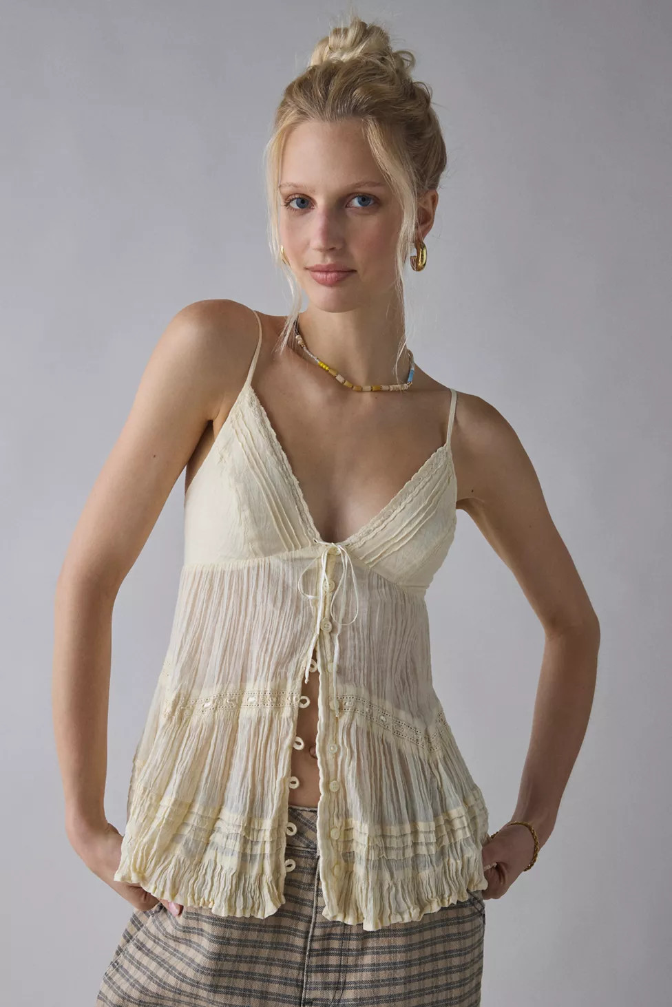 Kimchi Blue Tara Embroidered Cotton Babydoll Cami | Urban Outfitters (US and RoW)