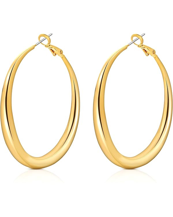14K Gold Hoop Earrings for Women, Lightweight Hypoallergenic Stainless Steel Open Circle Hoops, T... | Amazon (US)