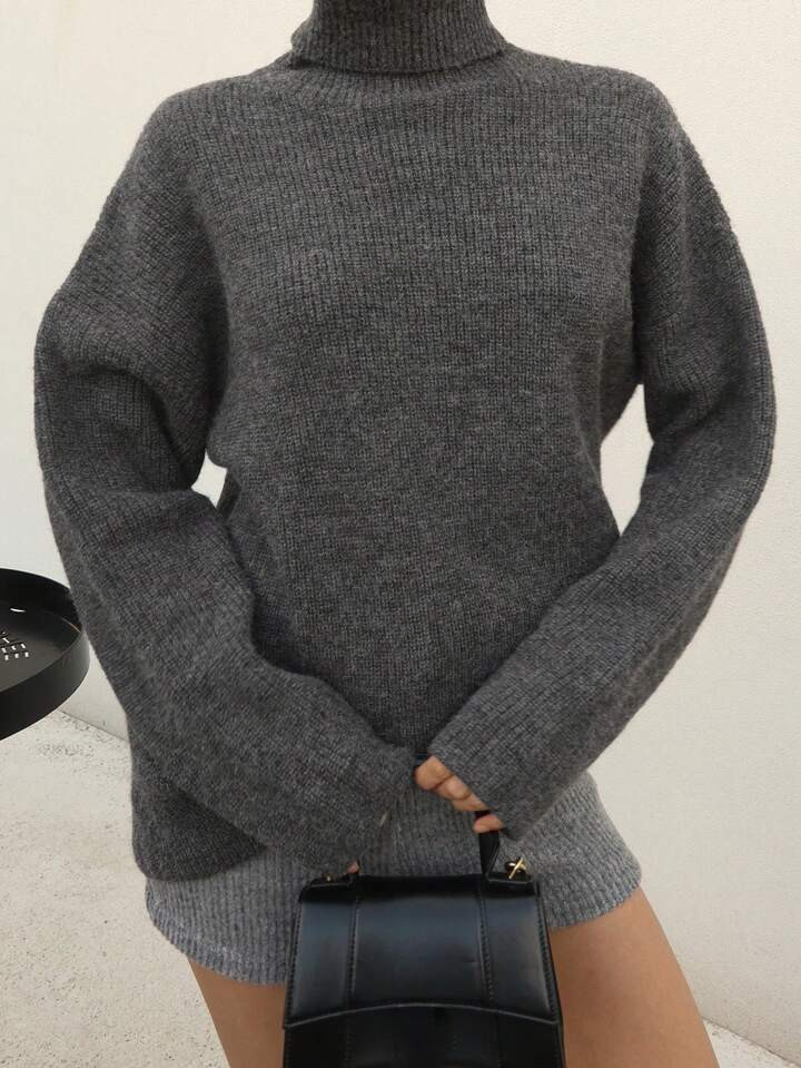 DAZY Women's Solid Color Loose Fit Turtleneck Long Sleeve Knit Sweater | SHEIN